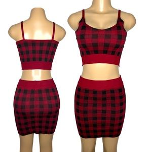 NWT Size Small 2 pieces Women Set Burgundy and Black Pencil Skirt and Crop Top